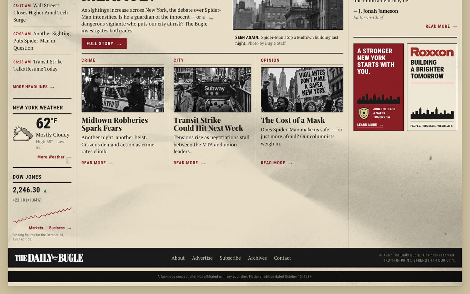 The Daily Bugle lower front page