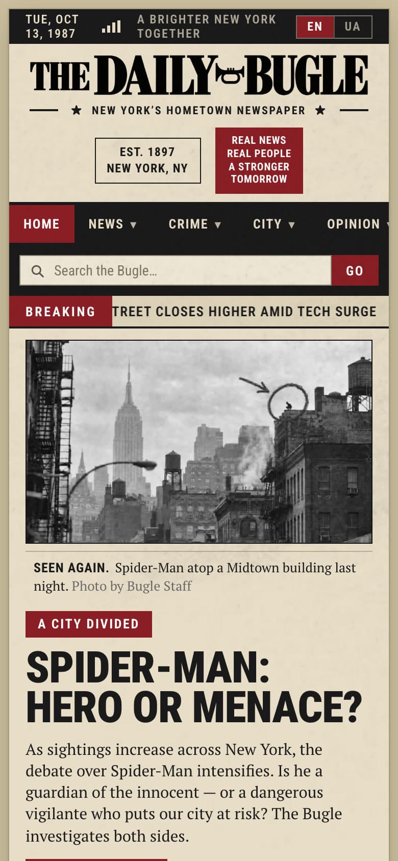 The Daily Bugle on a phone